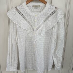 LOFT Ivory Textured Ruffle Blouse